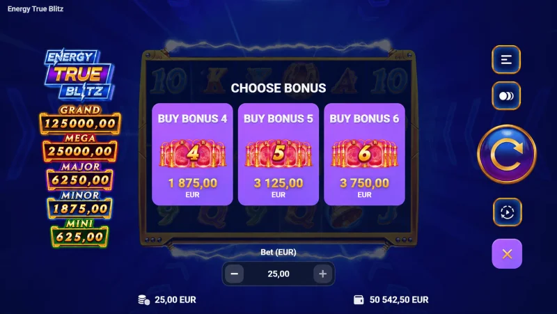Energy True Blitz - menú de compra de bonificación