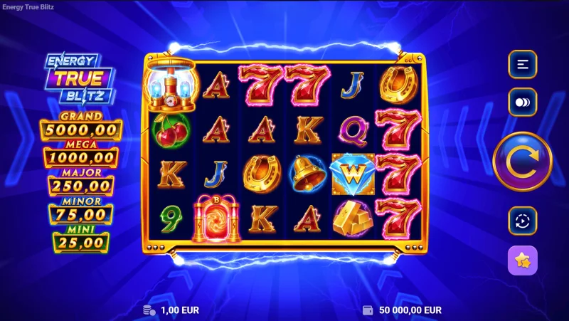 Energy True Blitz - pantalla de juego con carretes 6x4